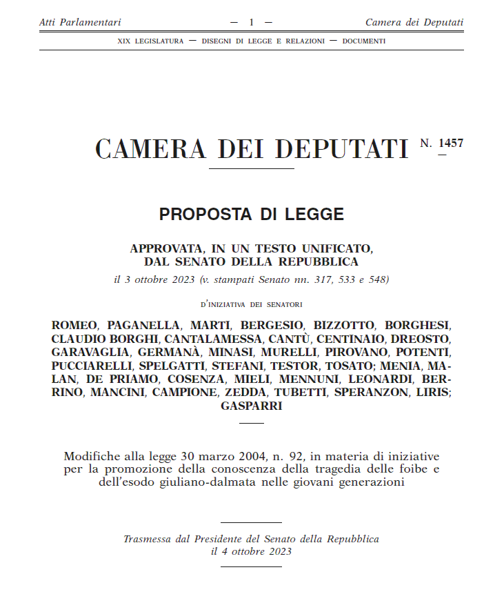 Promozione della conoscenza delle foibe e dell’esodo giuliano-dalmata: iniziative parlamentari e proposte concrete 20240205 135530
