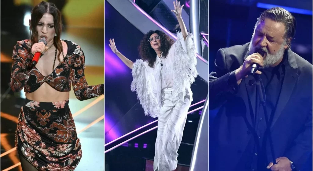 Scintille a Sanremo 2024: Russell Crowe sbeffeggia Travolta e Amadeus, Fiorello rosiconi 20240209 012031