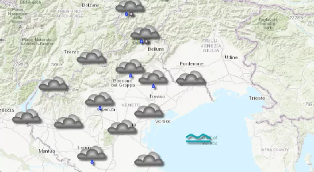 Maltempo in arrivo nel Nordest: Piogge diffuse e temporali minacciano il Veneto e il Friuli Venezia Giulia