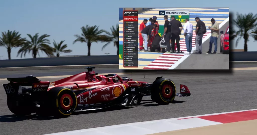 Incursione di Leclerc con la Ferrari: il tombino saltato a Sakhir Incursione di Leclerc con la Ferrari: il tombino saltato a Sakhir